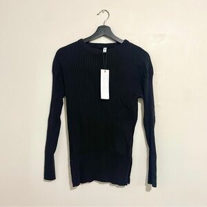 KOTN Ribbed Relaxed Fit Long Sleeve Crewneck Jersey Knit Tunic Top (Black, XS)